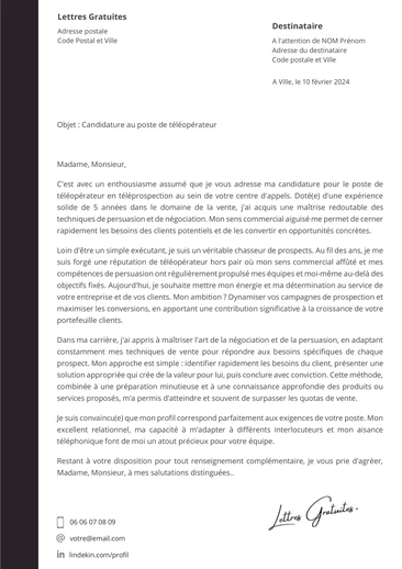 Une lettre de motivation d'un téléconseiller