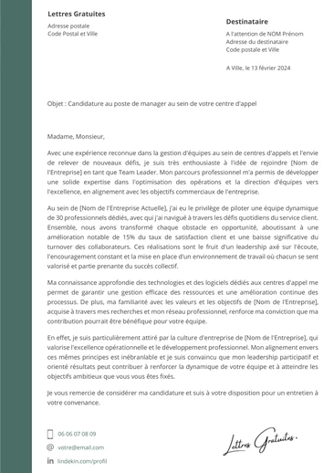 Une lettre de motivation d'un superviseur de centre d'appels
