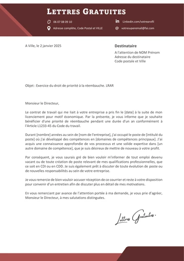 Une lettre de demande de réembauche après un licenciement