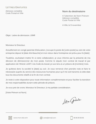 Une lettre de démission pendant un congé parental