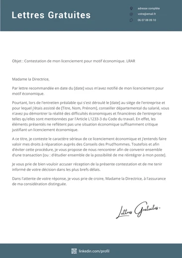 Une lettre pour contester un licenciement économique individuel