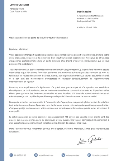 Une lettre de motivation d'un chauffeur routier