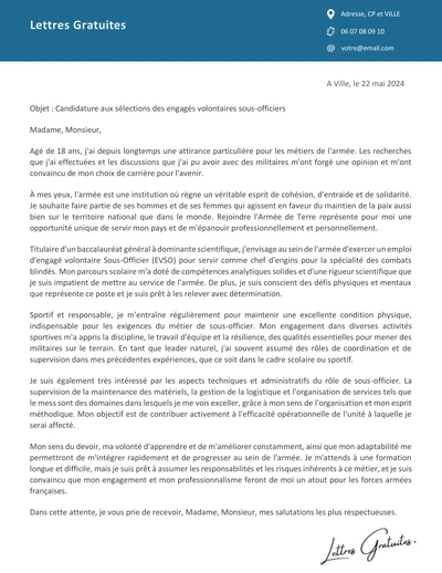 Une lettre de motivation d'un militaire sous-officier