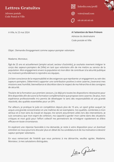 Une lettre de motivation d'un pompier volontaire