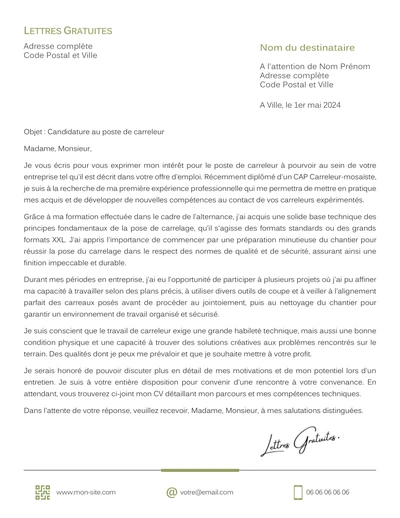 Une lettre de motivation d'un carreleur