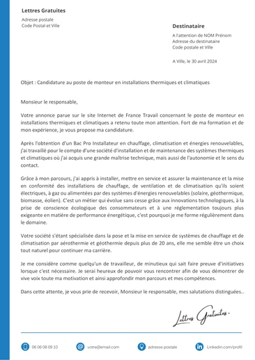 Une lettre de motivation d'un chauffagiste