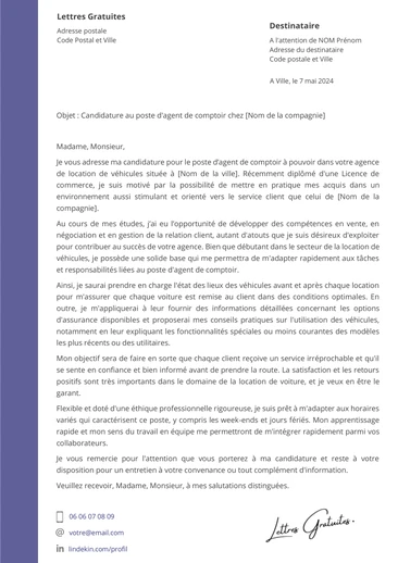 Une lettre de motivation d'un agent de location de voiture