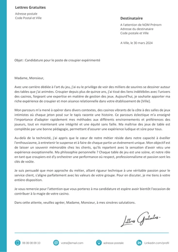 Une lettre de motivation d'un croupier de casino