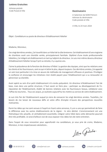 Une lettre de motivation d'un directeur d'hôtel