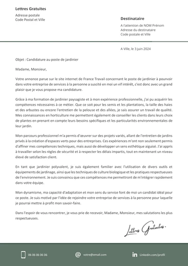 Une lettre de motivation d'un jardinier paysagiste