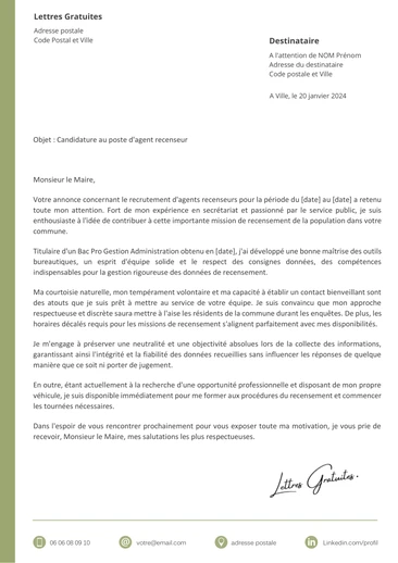 Une lettre de motivation d'un agent de recensement