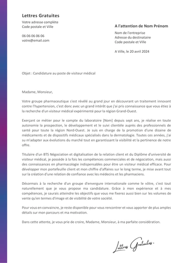 Une lettre de motivation d'un délégué médical