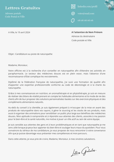 Une lettre de motivation d'un herboriste naturopathe