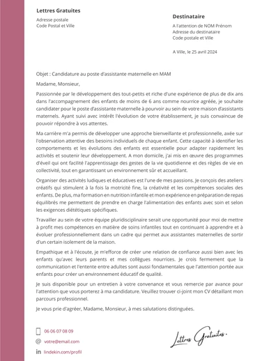 Une lettre de motivation d'une assistante maternelle