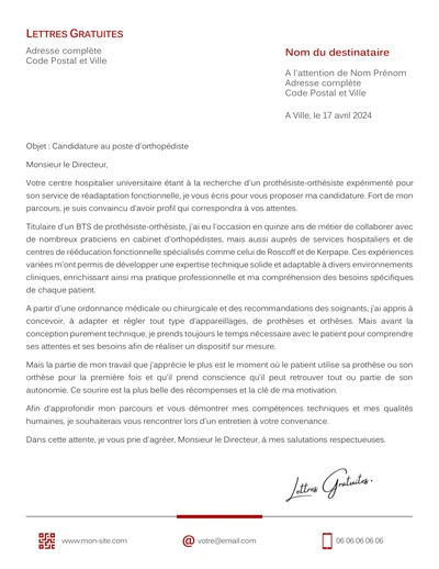 Une lettre de motivation d'un prothésiste orthésiste