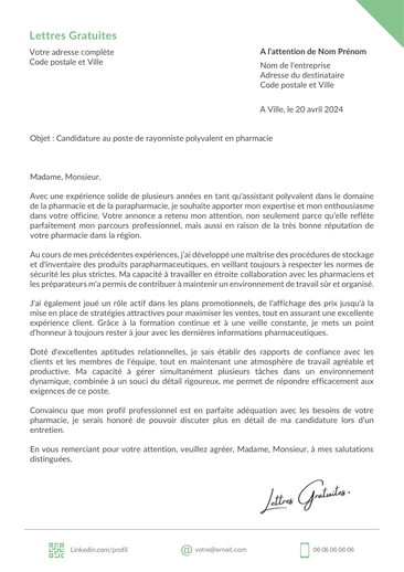 Une lettre de motivation d'un employé de pharmacie