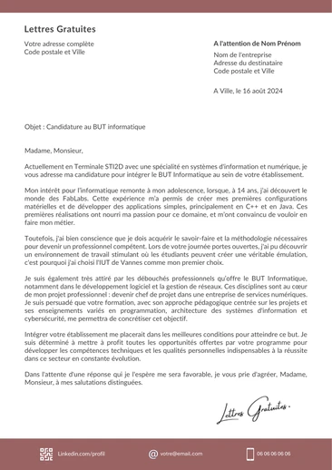 Une lettre de motivation pour le BUT Informatique