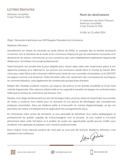 Une lettre de motivation pour le CAP Équipier polyvalent du commerce