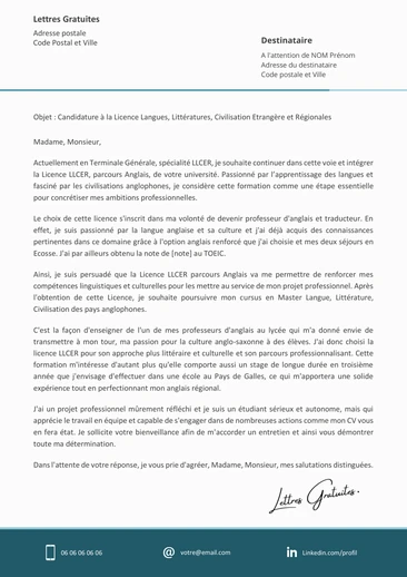 Une lettre de motivation pour la Licence LLCER