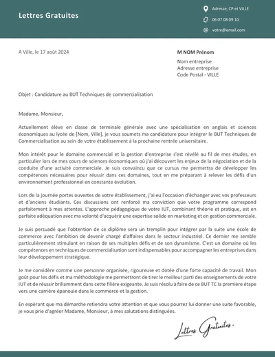 Une lettre de motivation pour le BUT TC