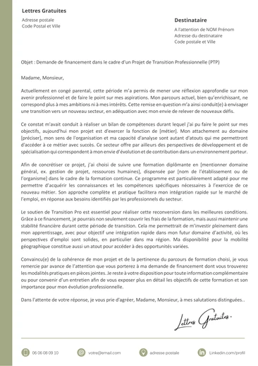 Une lettre de motivation pour un Projet de Transition Professionnelle (PTP)