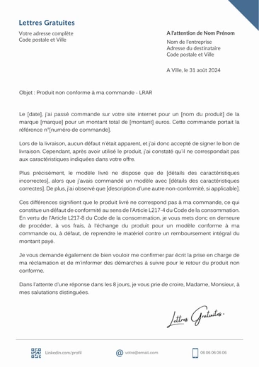 Lettre pour signaler une erreur de livraison