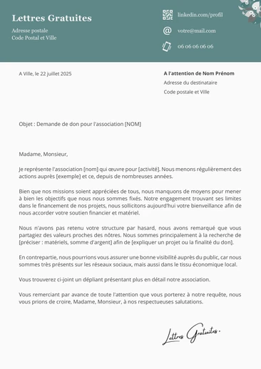 Une lettre de demande de don pour une association