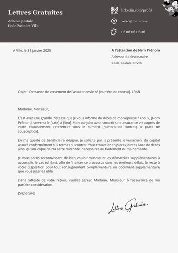 Une lettre pour réclamer une assurance vie après un déc&