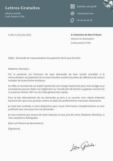 Une lettre de demande de mensualisation