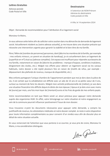 Exemple d'une lettre au maire pour une demande de logement