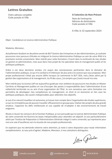 Une lettre de motivation pour la Licence Administration Publique