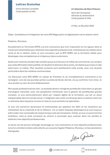 Une lettre de motivation pour le BTS NDRC