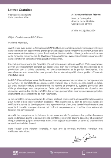 Une lettre de motivation pour le BP Coiffure