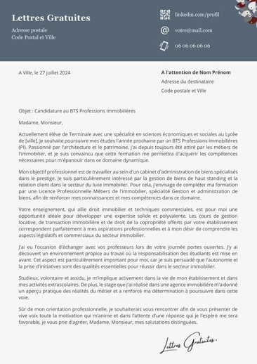 Une lettre de motivation pour le BTS Professions Immobilières