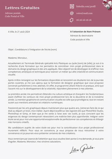 Une lettre de motivation pour une école de design