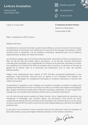 Une lettre de motivation pour le BTS Tourisme