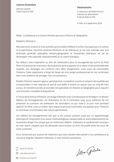 Une lettre de motivation pour la Licence Histoire