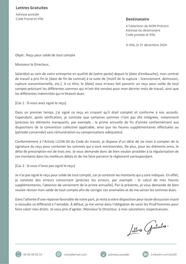 Une lettre de contestation du solde de tout compte