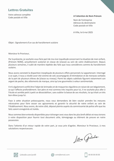 Une lettre pour dénoncer un harcèlement scolaire