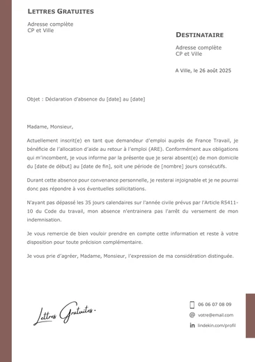Une lettre pour signaler une absence à France Travail