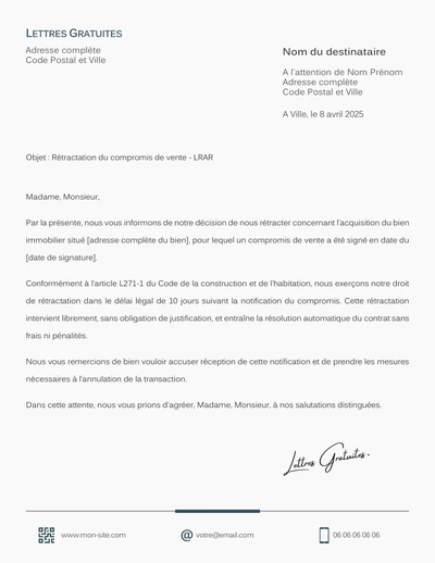 Une lettre d'annulation d'un compromis de vente