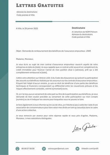 Une lettre de demande de remboursement de l'assurance de prêt immobilier