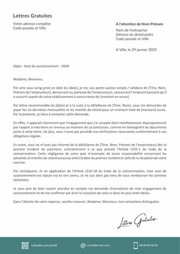 Une lettre d'annulation d'une caution bancaire