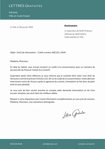 Une lettre d'annulation d'un crédit bancaire