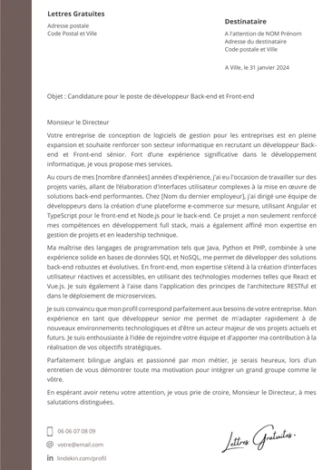 Une lettre de motivation d'un développeur informatique