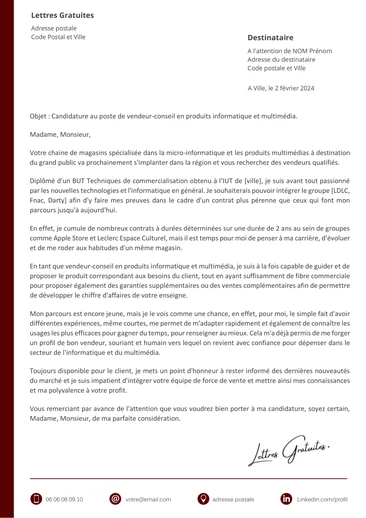 Une lettre de motivation d'un vendeur multimédia