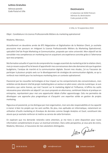 Une lettre de motivation pour la Licence Pro Métiers du Marketing Opérationnel