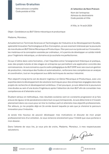 Une lettre de motivation pour le BUT GMP