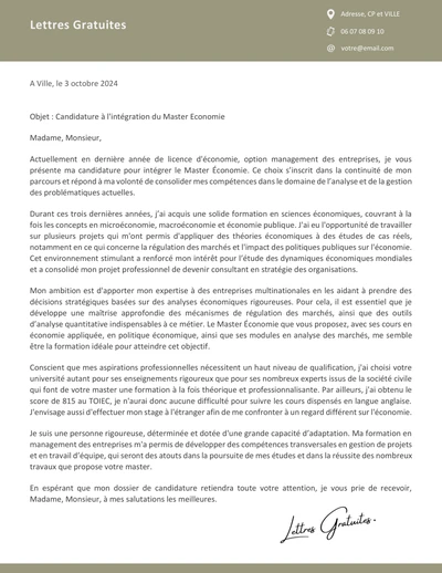 Une lettre de motivation pour un Master Economie