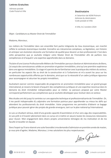 Une lettre de motivation pour un Master Droit de l'Immobilier